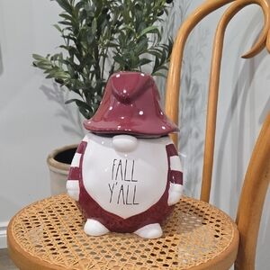 Rae Dunn Burgundy and White Fall Gnome Cookie Jar